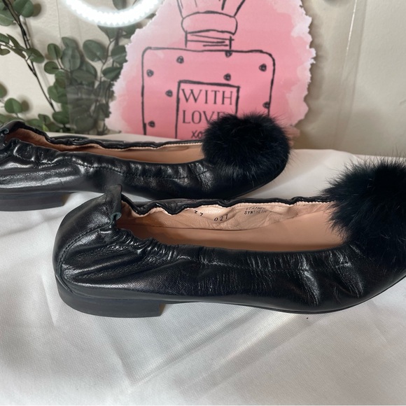 Ferca 81 Black Leather Fur Pom Ballet Flat - Picture 2 of 8